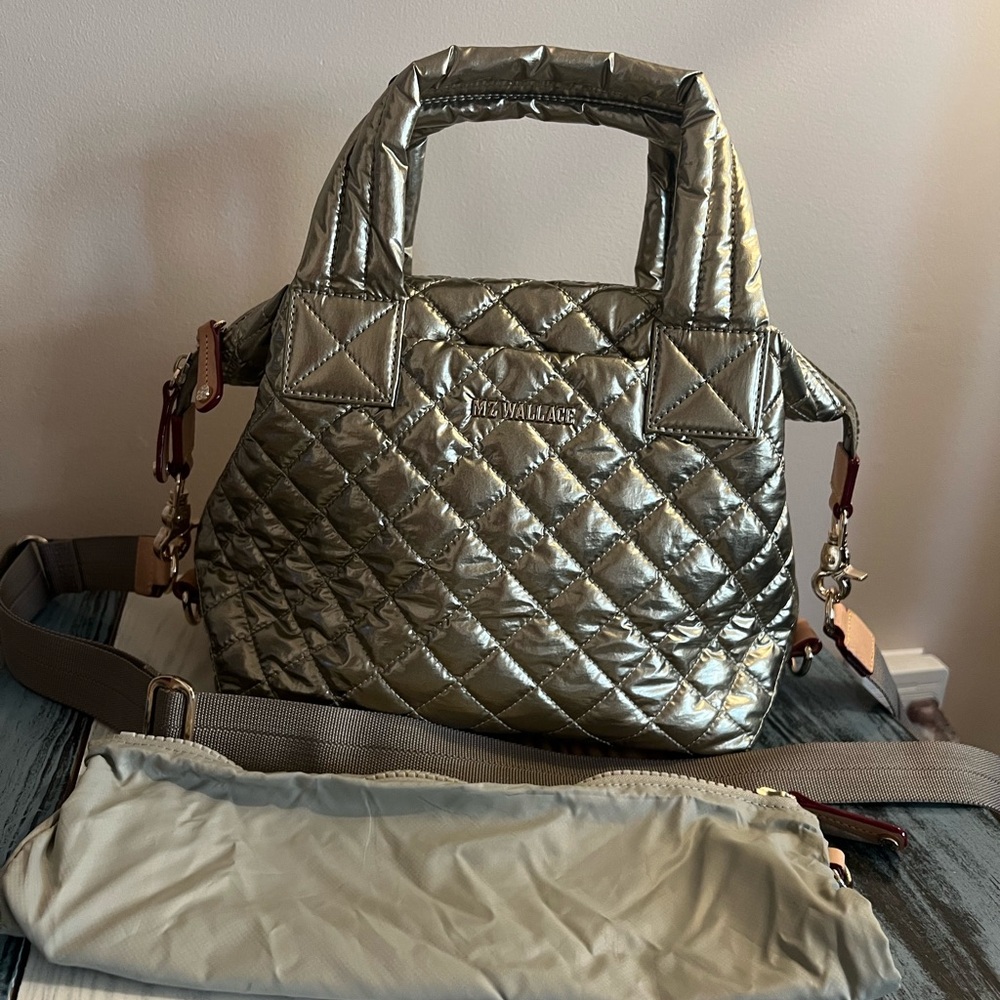 MZ Wallace Sutton Deluxe Small Quilted Antique Gold Bag EUC No Tags